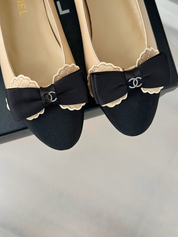 CC Ballet Flats Beige With Bow Lambskin