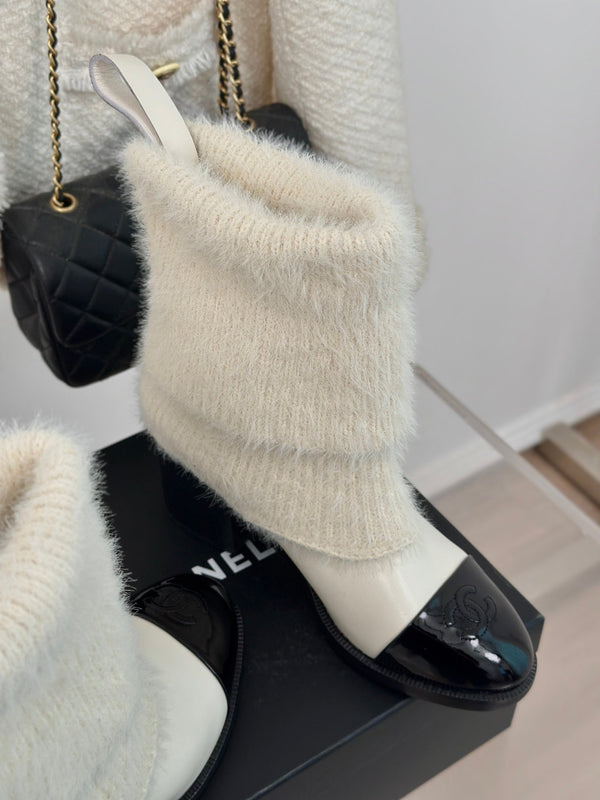 Stivali corti CC 60mm in pelle bovina bianca e filato di lana