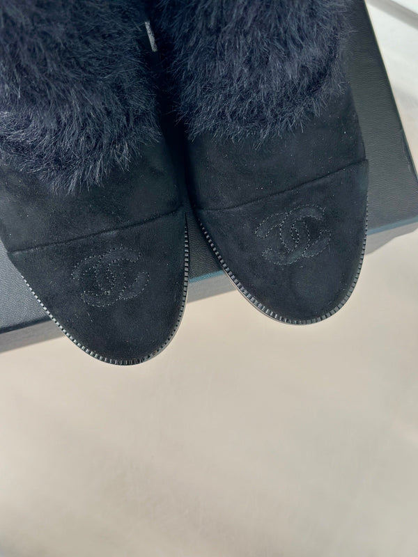 CC Short Boots 60mm Black Suede And Wool Yarn