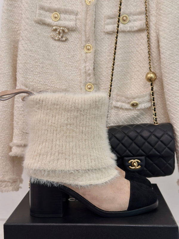 CC Short Boots 60mm Beige White Suede And Wool Yarn