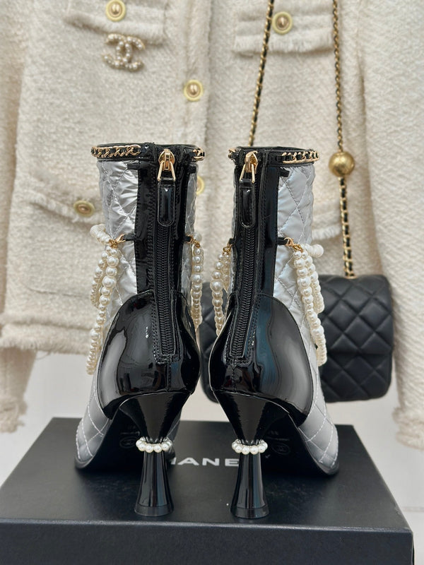 CC Short Boots 80mm Silver Wrinkled Quilted Calfskin