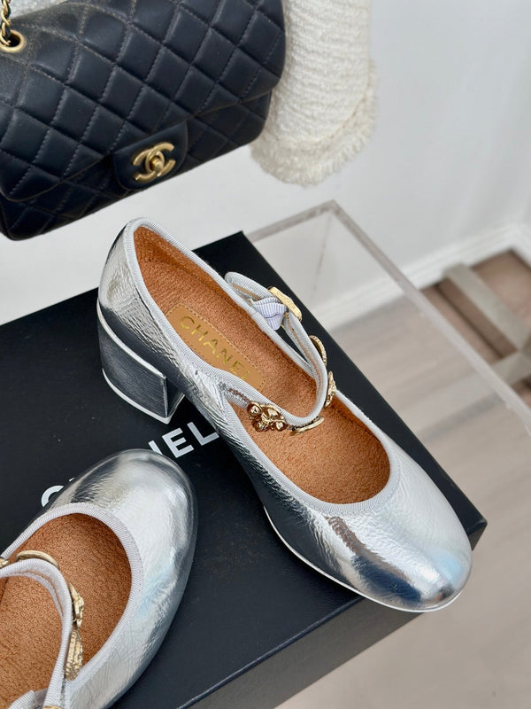 CC High Mary Jane Silver Lambskin Wrinkled