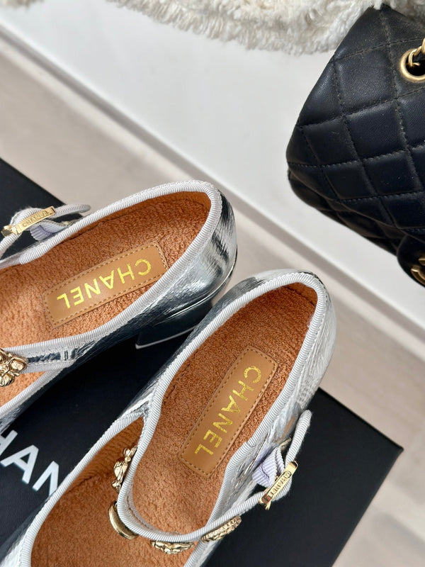 CC High Mary Jane Silver Lambskin Wrinkled