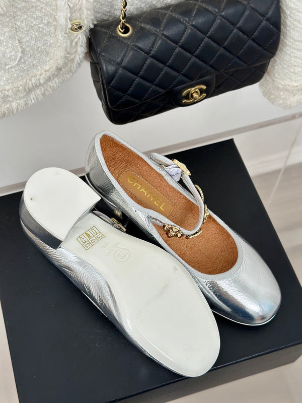 CC High Mary Jane Silver Lambskin Wrinkled