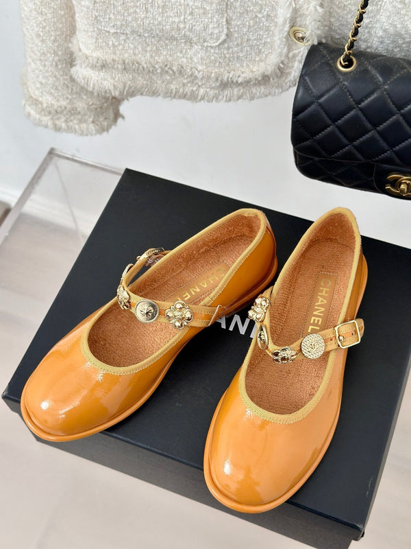 CC Mary Jane Glossy Orange Brown Cowhide And Lambskin