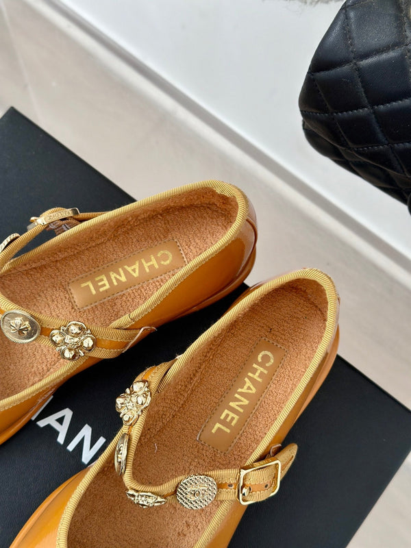 CC Mary Jane Glossy Orange Brown Cowhide And Lambskin