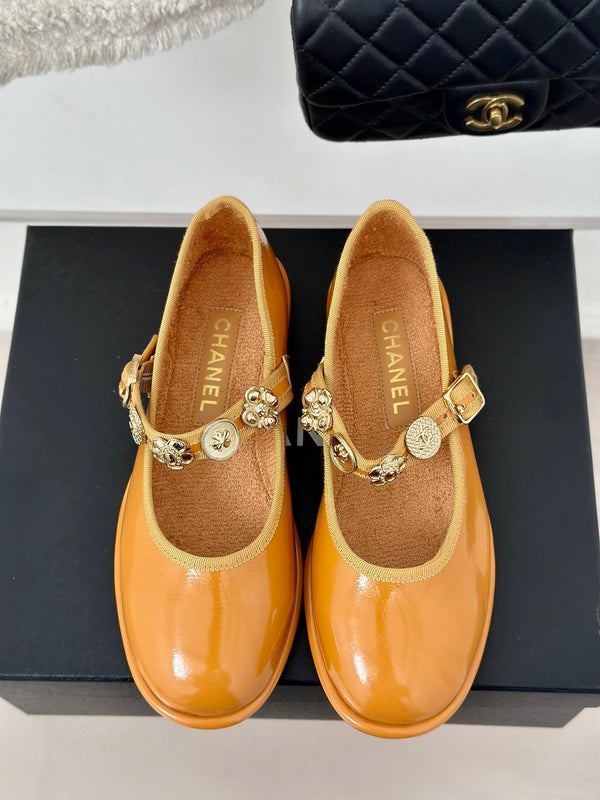 CC Mary Jane Glossy Orange Brown Cowhide And Lambskin