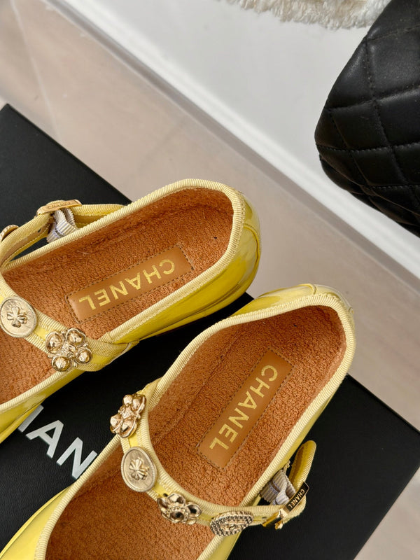 CC Mary Jane Glossy Lemon Yellow Cowhide And Lambskin