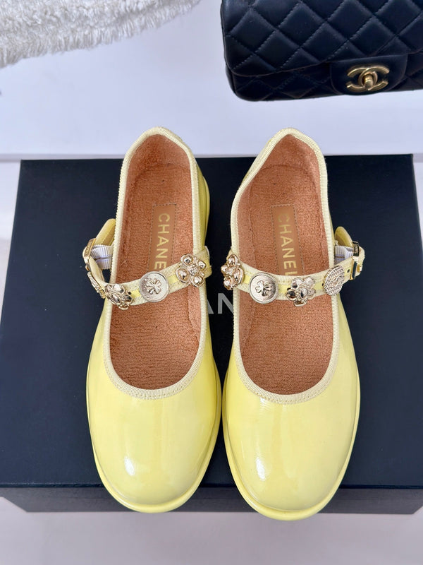 CC Mary Jane Glossy Lemon Yellow Cowhide And Lambskin