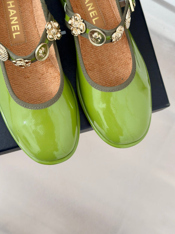 CC Mary Jane Glossy Young Green Cowhide And Lambskin