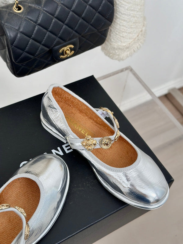 CC Mary Jane Silver Cowhide Wrinkled And Lambskin