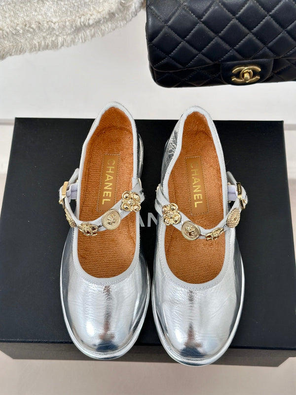 CC Mary Jane Silver Cowhide Wrinkled And Lambskin