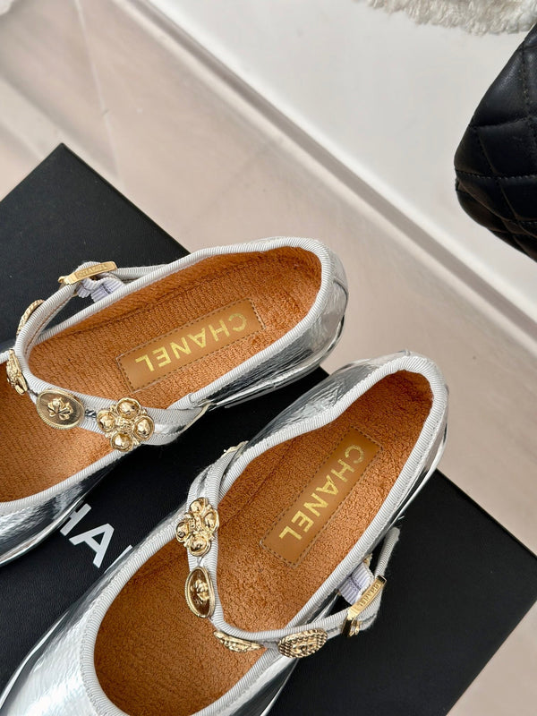 CC Mary Jane Silver Cowhide Wrinkled And Lambskin