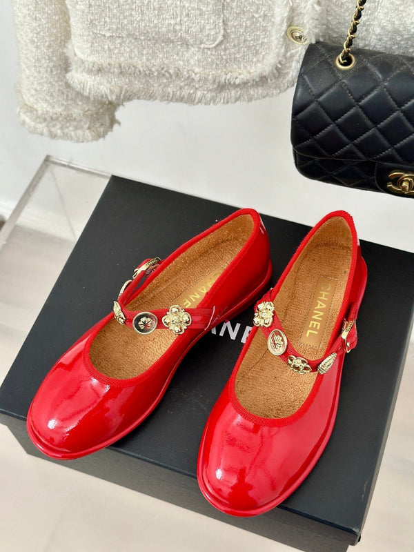 CC Mary Jane Glossy Bright Red Cowhide And Lambskin