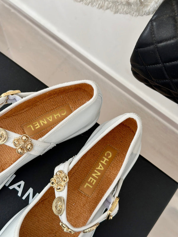 CC Mary Jane Glossy White Cowhide And Lambskin