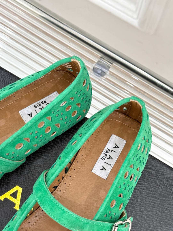 Alaia Women's Ballet Flat Shamrock Green Suede 293221
