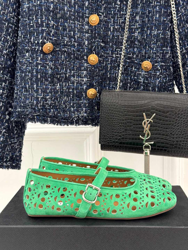 Alaia Women's Ballet Flat Shamrock Green Suede 293221