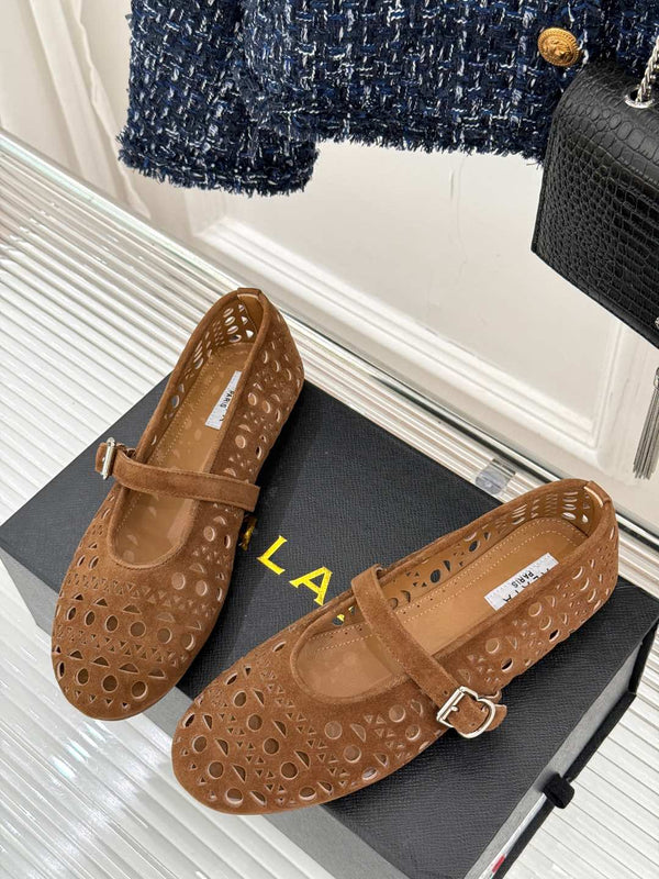 Alaia Women's Ballet Flat Brown Beige Suede 293222