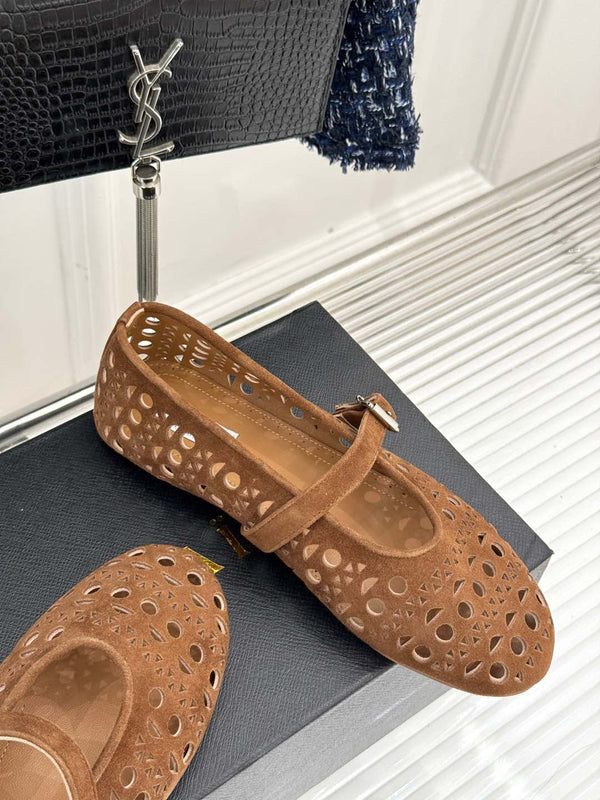 Alaia Women's Ballet Flat Brown Beige Suede 293222