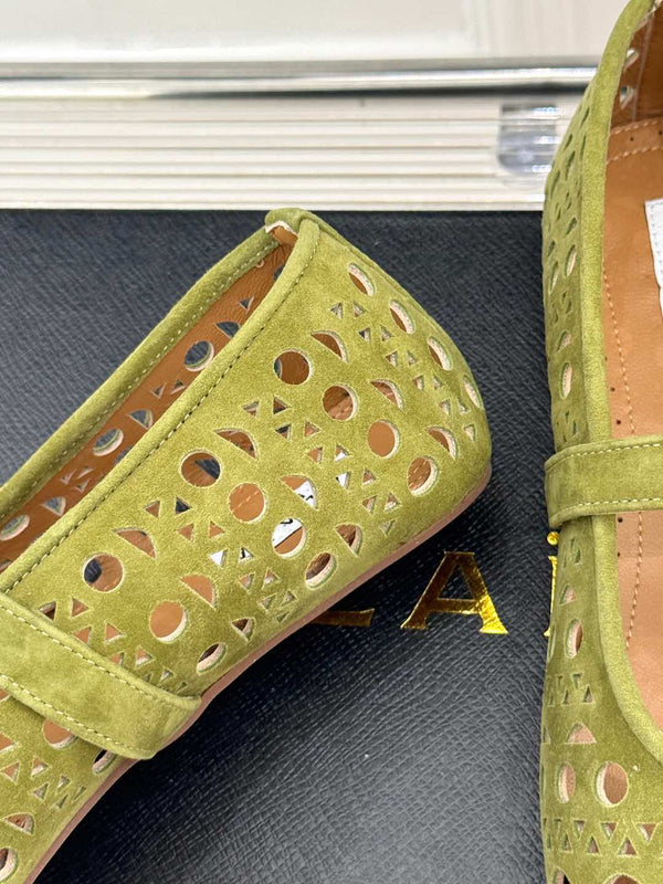 Alaia Women's Ballet Flat Avocado Green Suede 293223