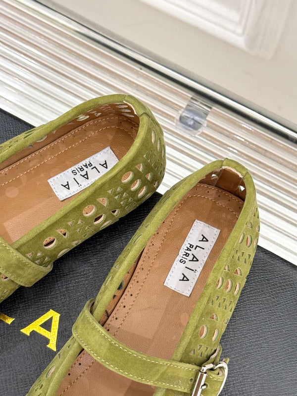 Alaia Women's Ballet Flat Avocado Green Suede 293223