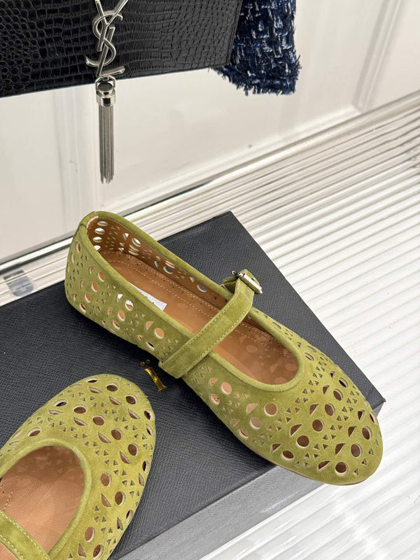 Alaia Women's Ballet Flat Avocado Green Suede 293223