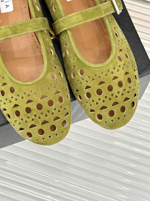 Alaia Women's Ballet Flat Avocado Green Suede 293223