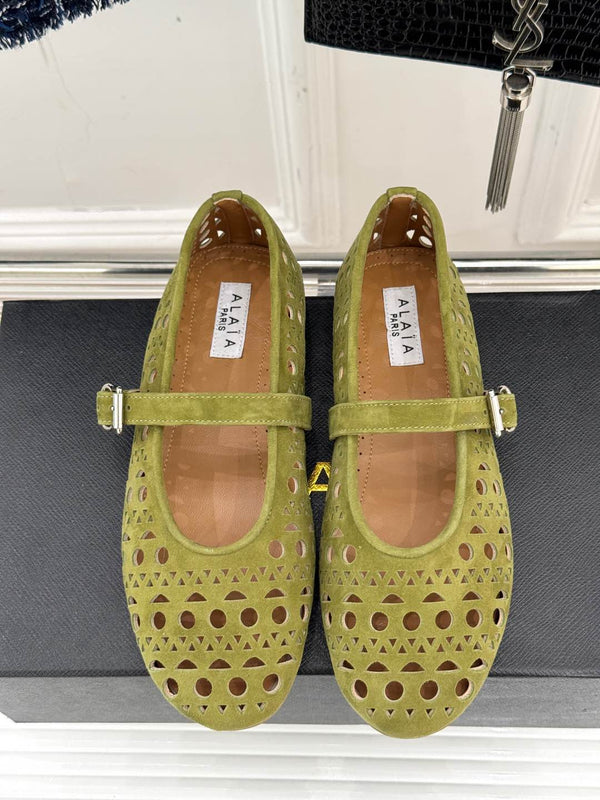 Alaia Women's Ballet Flat Avocado Green Suede 293223
