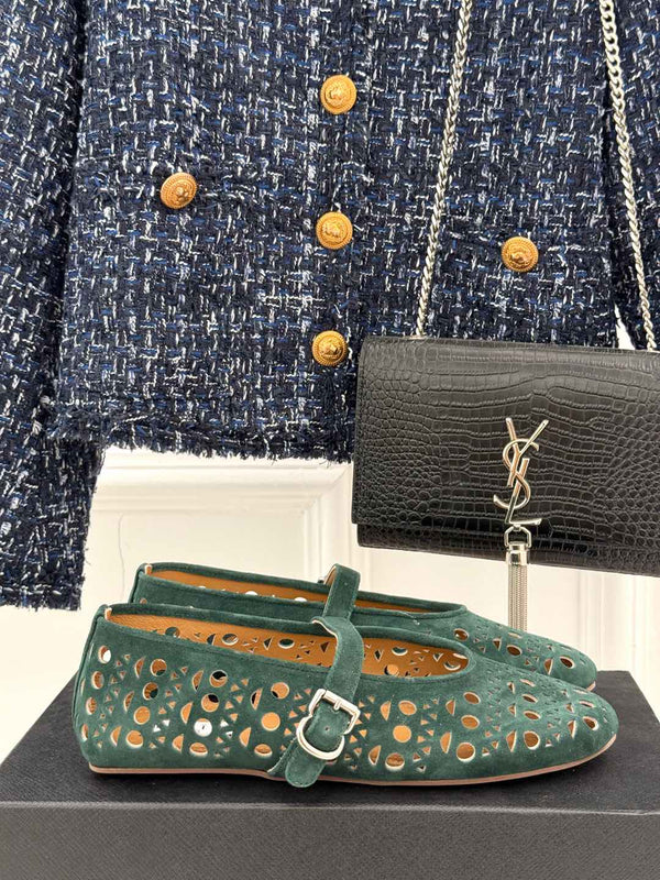 Alaia Women's Ballet Flat Emerald Green Suede 293226