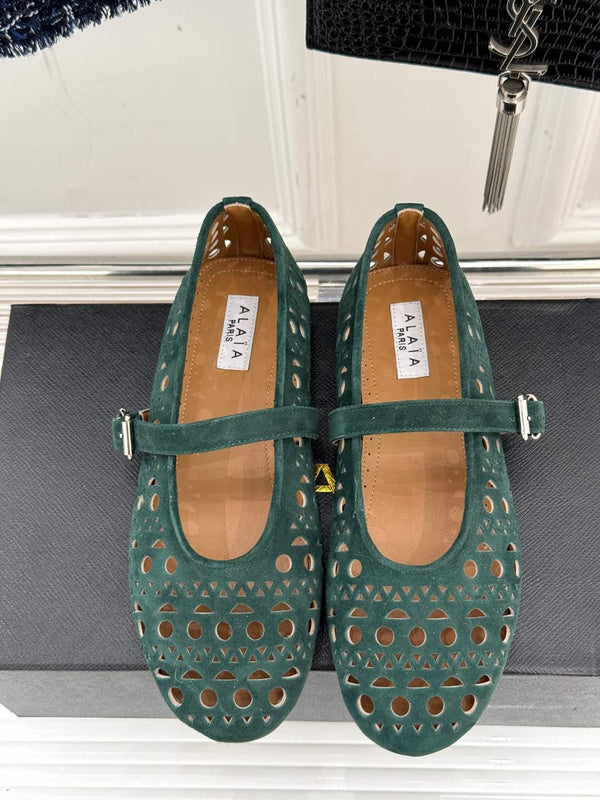 Alaia Women's Ballet Flat Emerald Green Suede 293226
