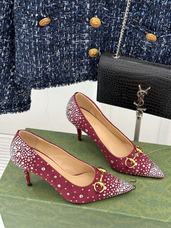 GG Pump 85 Red Ebony Canvas Crystal-Embellished