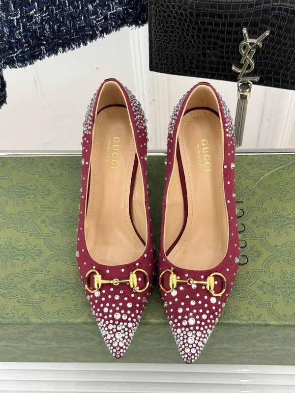 GG Pump 85 Red Ebony Canvas Crystal-Embellished