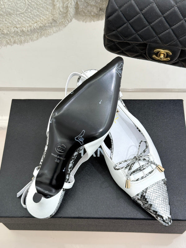 CC 25C Sandalo con cinturino posteriore e fiocco 60mm Pelle di pecora bianca mista Motivo pitone 265652