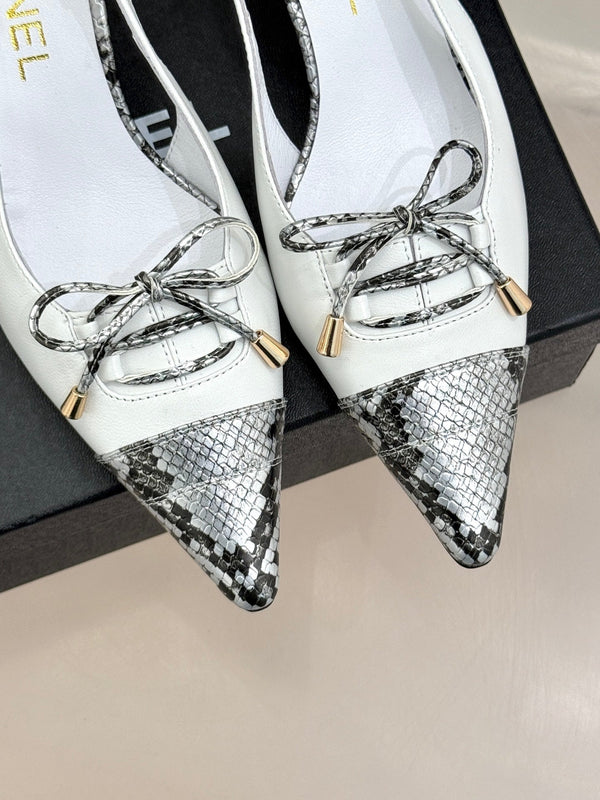 CC 25C Sandalo con cinturino posteriore e fiocco 60mm Pelle di pecora bianca mista Motivo pitone 265652