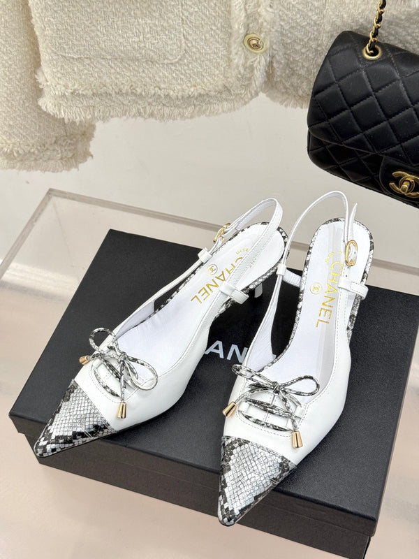 CC 25C Sandalo con cinturino posteriore e fiocco 60mm Pelle di pecora bianca mista Motivo pitone 265652