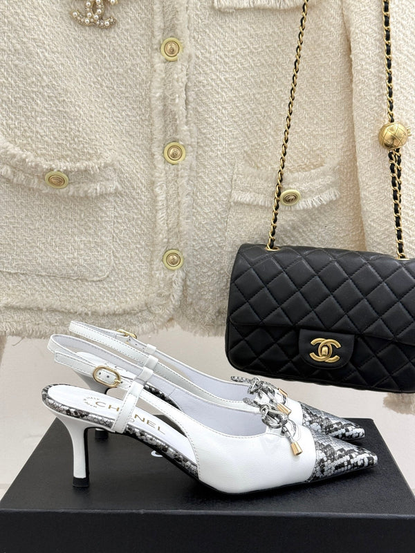 CC 25C Sandalo con cinturino posteriore e fiocco 60mm Pelle di pecora bianca mista Motivo pitone 265652