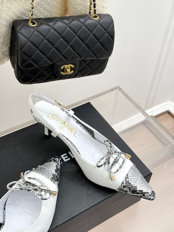 CC 25C Sandalo con cinturino posteriore e fiocco 60mm Pelle di pecora bianca mista Motivo pitone 265652