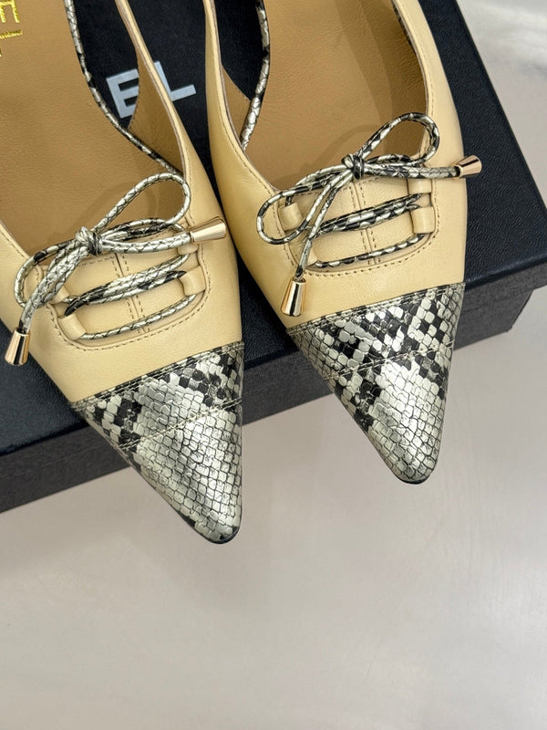 CC 25C Sandalo con cinturino posteriore e fiocco 60mm Beige Pelle di pecora mista Motivo pitone 265653