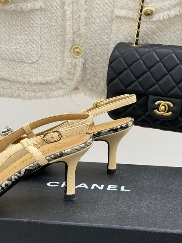 CC 25C Sandalo con cinturino posteriore e fiocco 60mm Beige Pelle di pecora mista Motivo pitone 265653