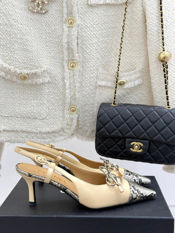 CC 25C Sandalo con cinturino posteriore e fiocco 60mm Beige Pelle di pecora mista Motivo pitone 265653