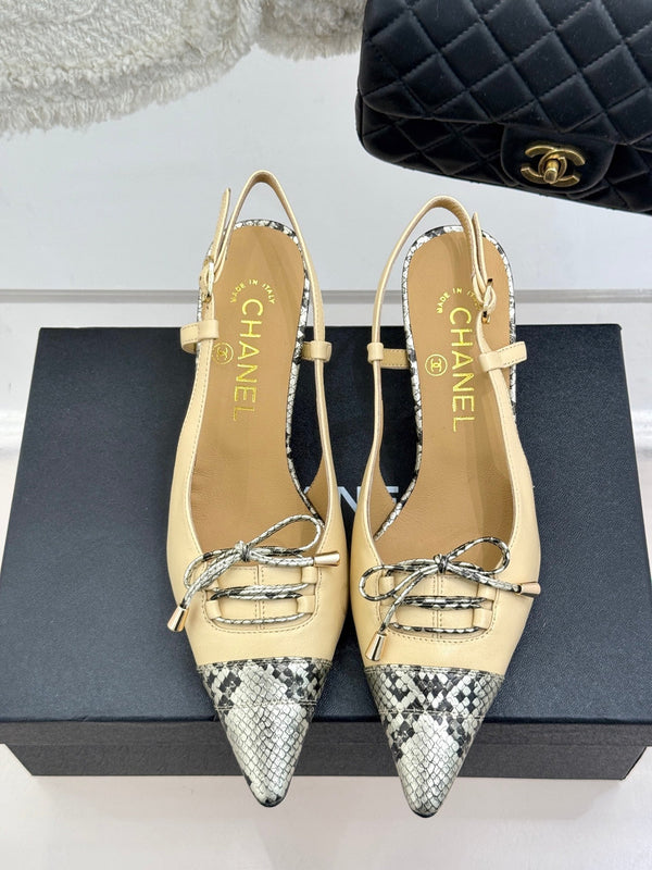 CC 25C Sandalo con cinturino posteriore e fiocco 60mm Beige Pelle di pecora mista Motivo pitone 265653