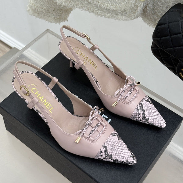 CC 25C Bowknot Slingback Sandal 60mm Light Pink Sheepskin Mix Python Pattern 265654