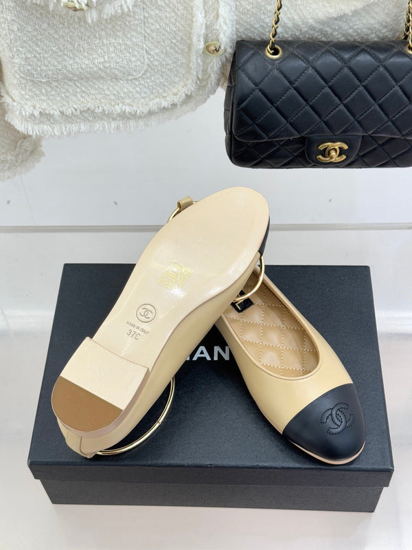 CC 26C Ruban Double C Camélia Mary Jane Agneau Beige Noir