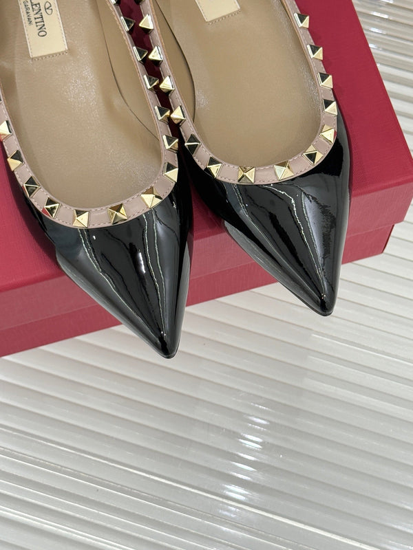Valentino Rockstud Ballet Flat Black Patent Leather 642995