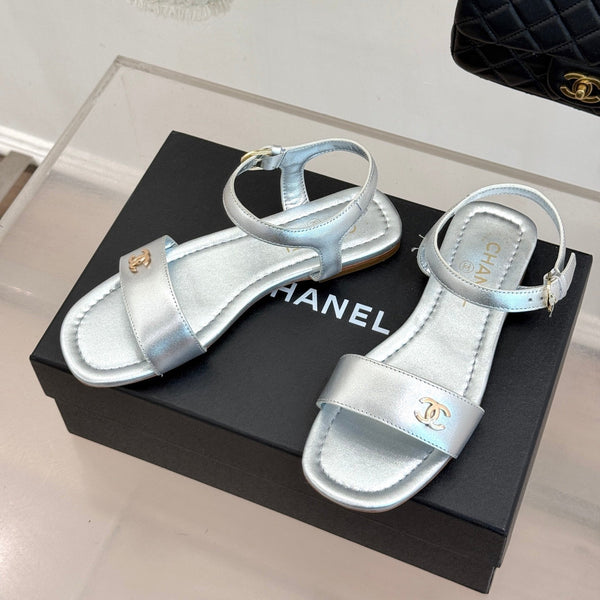 CC 26s Strap Flat Sandals Sliver Lambskin 920329