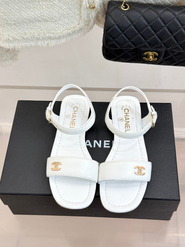CC 26s Strap Flat Sandals White Lambskin 920334