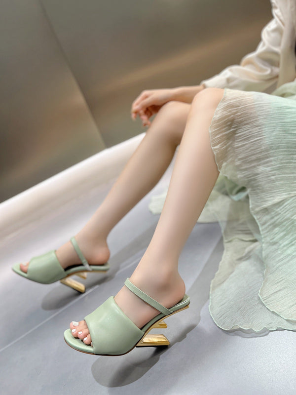 FENDI BAGUETTE HIGH-HEEL SANDALS 8 CM IN MINT GREEN CALFSKIN