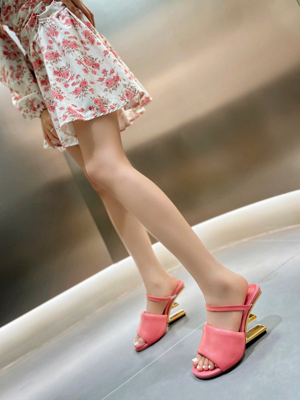 FENDI BAGUETTE HIGH-HEEL SANDALS 8 CM IN DARK PINK CALFSKIN