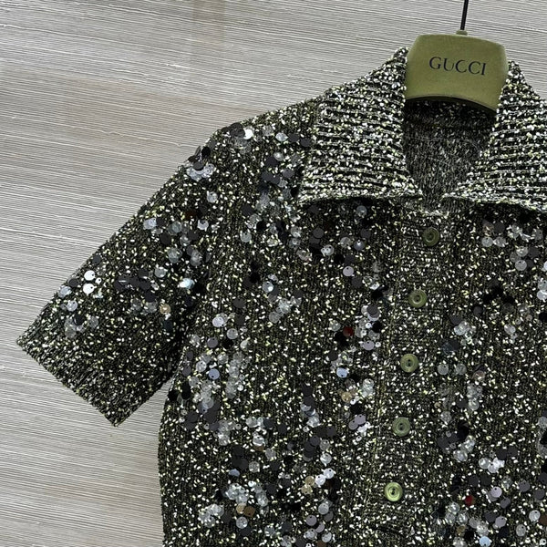 Gucci Knitted Polo Short-sleeved Top Green Wool