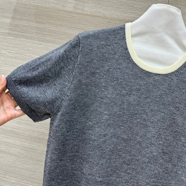 Miu Miu 25 Short-sleeve Top Gray Wool